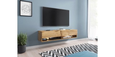 v&aelig;gh&aelig;ngt tv bord i tr&aelig; look med belysning