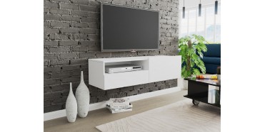 v&aelig;gh&aelig;ngt hvidt tv bord med skuffe og l&aring;gen