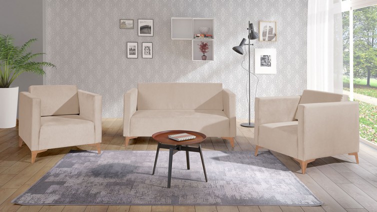 SAFIR 3 stk. sofasæt i beige ecru farve med ben i egetræ